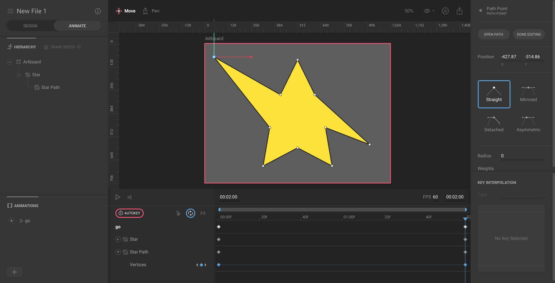 Use the verticies to change and animate the points of the shape