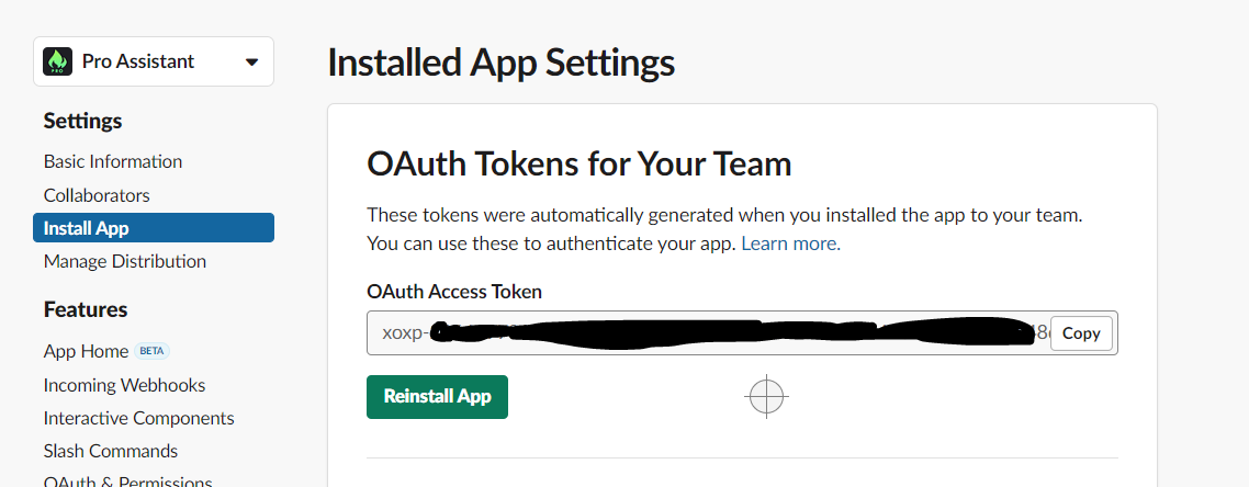 Copy the OAuth Token